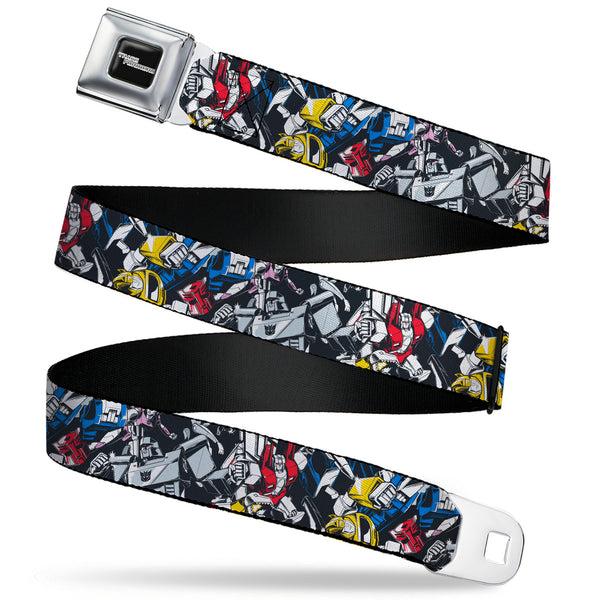 buckle down TRANSFORMERS Title Logo Full Color Black/Grays Seatbelt Belt - Transformers Autobot and Decepticon Robots and Alternate Modes Collage Webbing