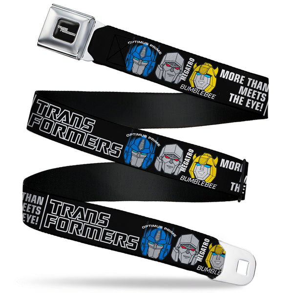 buckle down TRANSFORMERS Title Logo Full Color Black/Grays Seatbelt Belt - TRANSFORMERS MORE THAN MEETS THE EYE Character Trio Black/White Webbing