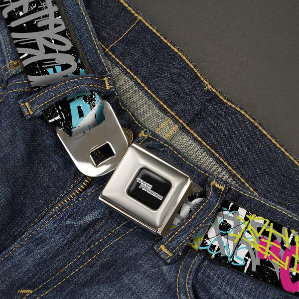 Buckle Down TRANSFORMERS Title Logo Full Color Black/Grays Seatbelt Belt - Transformers Icons And Names Graffiti Collage Black/Multi Color Webbing