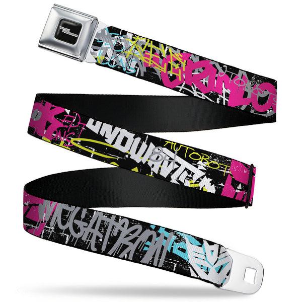 buckle down TRANSFORMERS Title Logo Full Color Black/Grays Seatbelt Belt - Transformers Icons and Names Graffiti Collage Black/Multi Color Webbing