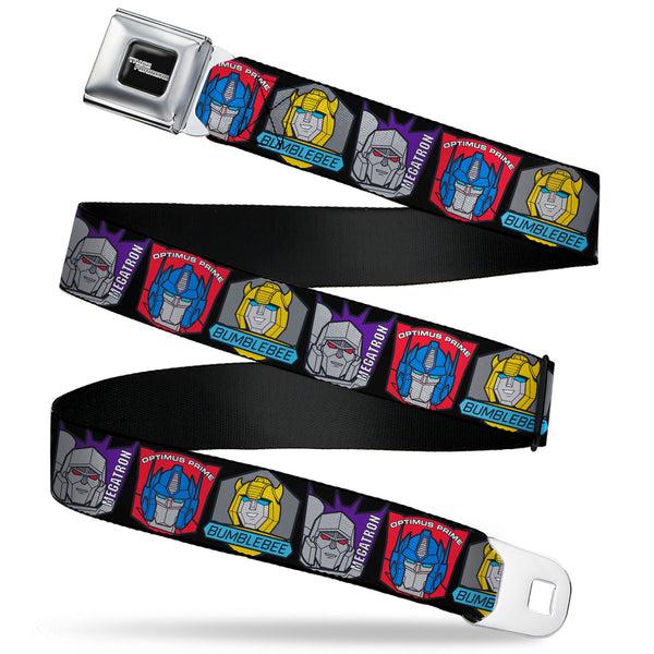 buckle down TRANSFORMERS Title Logo Full Color Black/Grays Seatbelt Belt - Transformers Character Trio Face and Name Icons Black/Multi Color Webbing
