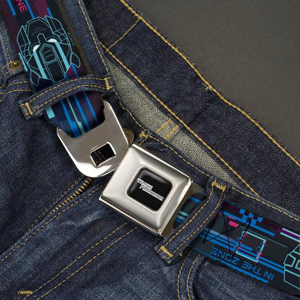 Buckle Down TRANSFORMERS Title Logo Full Color Black/Grays Seatbelt Belt - Transformers Autobots IN THE ZONE Icons Blues/Reds Webbing