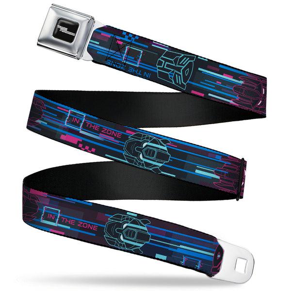 buckle down TRANSFORMERS Title Logo Full Color Black/Grays Seatbelt Belt - Transformers Autobots IN THE ZONE Icons Blues/Reds Webbing