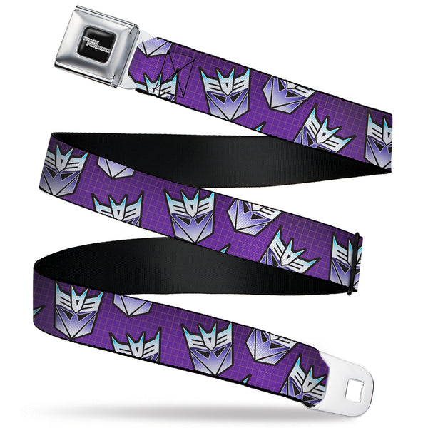 buckle down TRANSFORMERS Title Logo Full Color Black/White Seatbelt Belt - Transformers Decepticons Icon Scattered Grids Purples Webbing