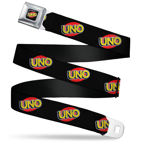 buckle down UNO Game Logo Full Color Black/Red/Yellow Seatbelt Belt - UNO Game Logo Black/Red/Yellow Webbing
