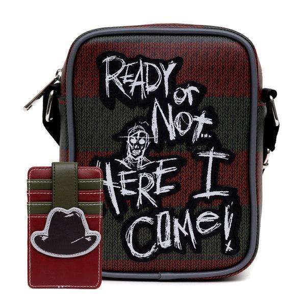 buckle down Warner Bros. Horror Movies Bag and Wallet Combo Nightmare on Elm Street Freddy Krueger Sweater and Hat Stripe Vegan Leather