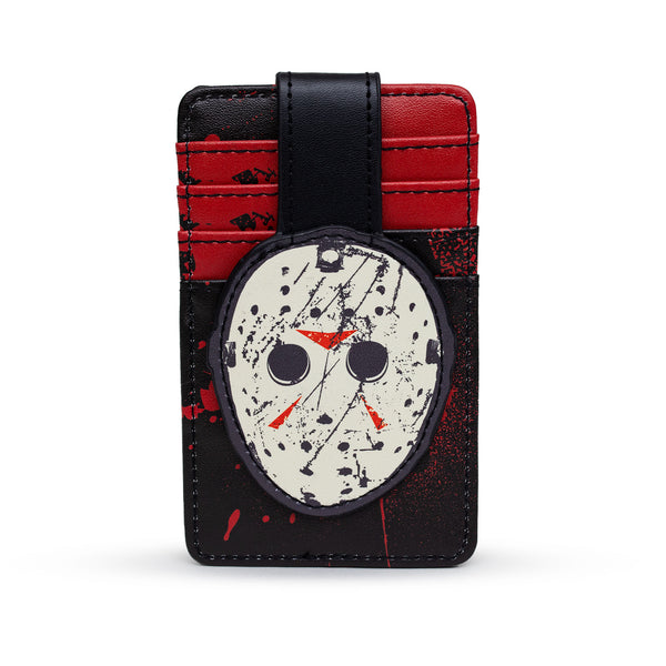 buckle down Warner Bros. Horror Movies Wallet Character Wallet ID Card Holder Friday the 13th Jason Hockey Mask Black Red Vegan Leather