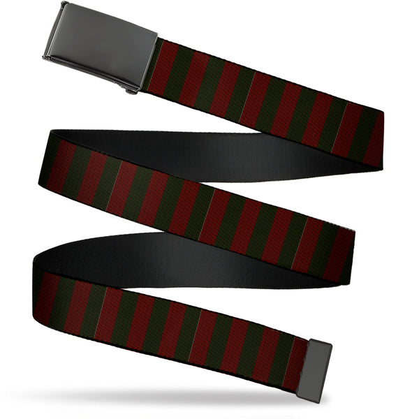 buckle down Web Belt Blank Black Buckle - A Nightmare on Elm Street Freddy Krueger Sweater Stripe Reds/Greens Webbing