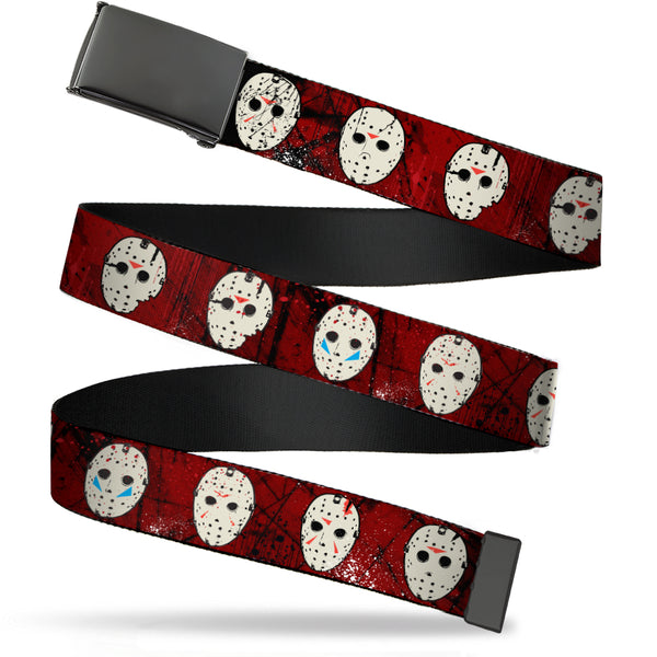 buckle down Web Belt Blank Black Buckle - Friday the 13th Hockey Mask Icons Reds Webbing