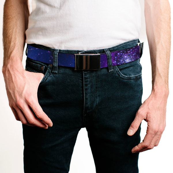 Buckle Down Web Belt Blank Black Buckle - Galaxy Blues/Purples Webbing