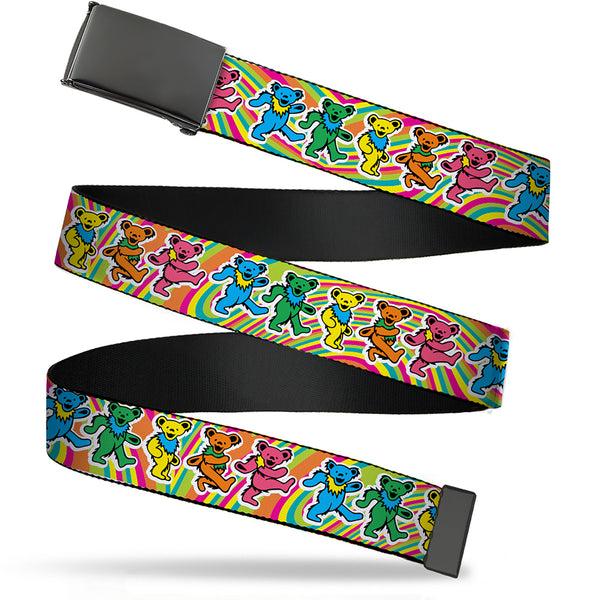 buckle down Web Belt Blank Black Buckle - Grateful Dead Dancing Bears Swirl Multi Color Webbing