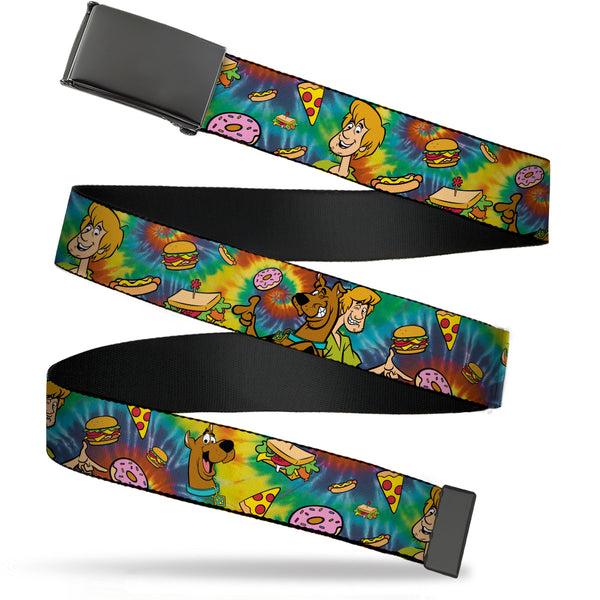 buckle down Web Belt Blank Black Buckle - Scooby Doo and Shaggy Poses/Munchies Tie Dye Multi Color Webbing