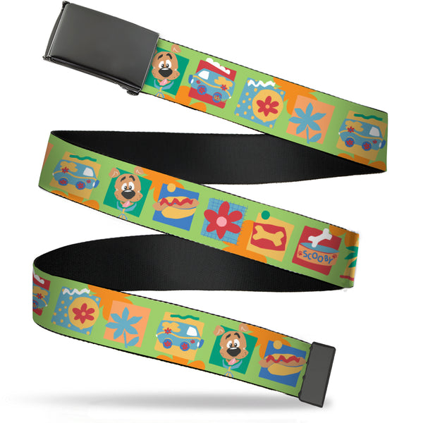 buckle down Web Belt Blank Black Buckle - Scooby Doo Chibi Icon Blocks Green/Multi Color Webbing
