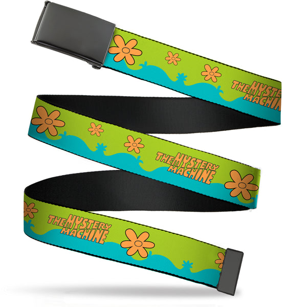 buckle down Web Belt Blank Black Buckle - Scooby Doo THE MYSTERY MACHINE Paint Job Green/Aqua/Orange Webbing