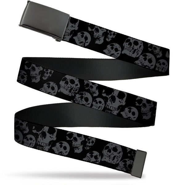 buckle down Web Belt Blank Black Buckle - Skulls Stacked Weathered Black/Gray Webbing