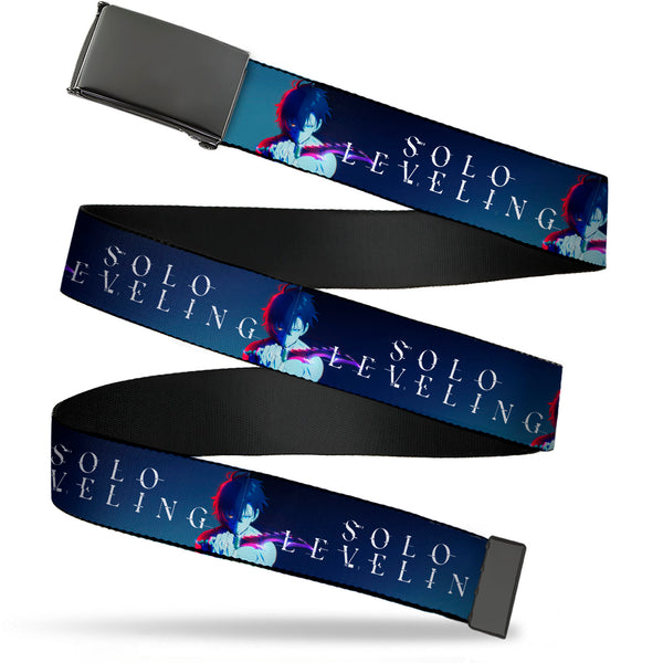 buckle down Web Belt Blank Black Buckle - SOLO LEVELING Sung Jinwoo Dagger Pose and Title Logo Blues Webbing buckle down Web Belt Blank Black Buckle - SOLO LEVELING Sung Jinwoo Dagger Pose and Title Logo Blues Webbing