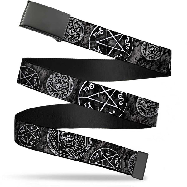 buckle down Web Belt Blank Black Buckle - Supernatural Devil's Trap Pentagrams Grays/Black/White Webbing