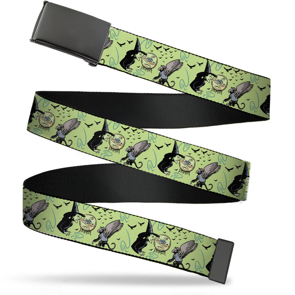 buckle down Web Belt Blank Black Buckle - The Wizard of Oz Wicked Witch of the West and Flying Monkeys Greens Webbing