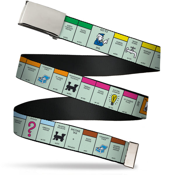 buckle down Web Belt Blank Chrome Buckle - Monopoly Game Board Space Blocks Webbing