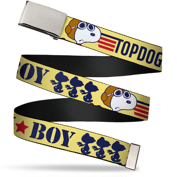 buckle down Web Belt Blank Chrome Buckle - Peanuts Snoopy FLY BOY TOP DOG Flying Ace Yellow/Blue/Red Webbing buckle down Web Belt Blank Chrome Buckle - Peanuts Snoopy FLY BOY TOP DOG Flying Ace Yellow/Blue/Red Webbing