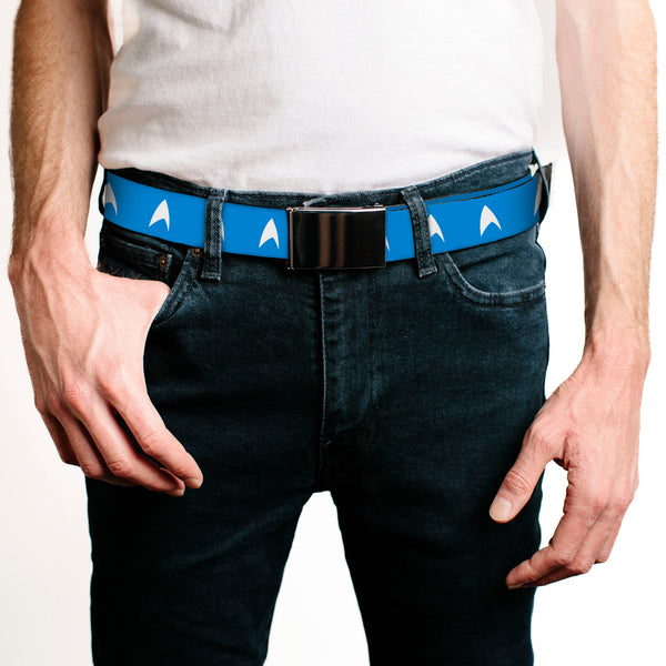 Buckle Down Web Belt Blank Chrome Buckle - Star Trek Starfleet Insignia Blue/White Webbing