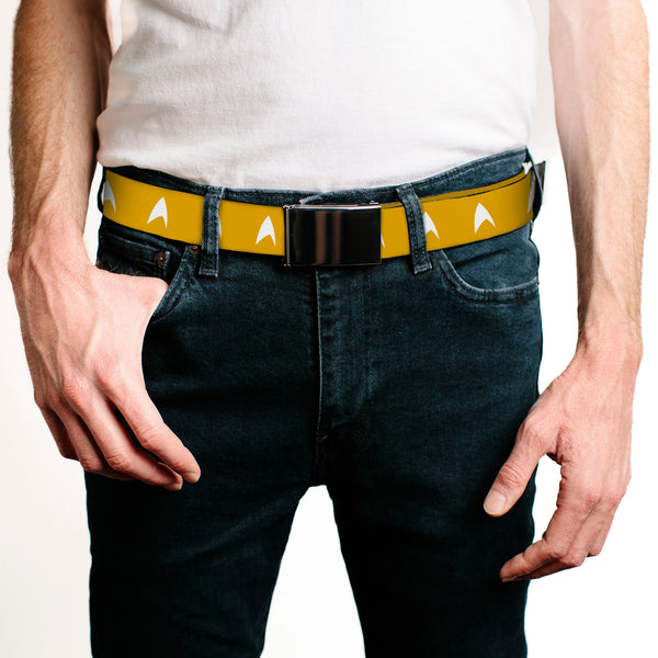 Buckle Down Web Belt Blank Chrome Buckle - Star Trek Starfleet Insignia Golden Yellow/White Webbing