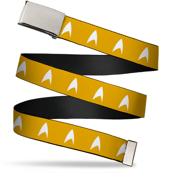buckle down Web Belt Blank Chrome Buckle - Star Trek Starfleet Insignia Golden Yellow/White Webbing buckle down Web Belt Blank Chrome Buckle - Star Trek Starfleet Insignia Golden Yellow/White Webbing