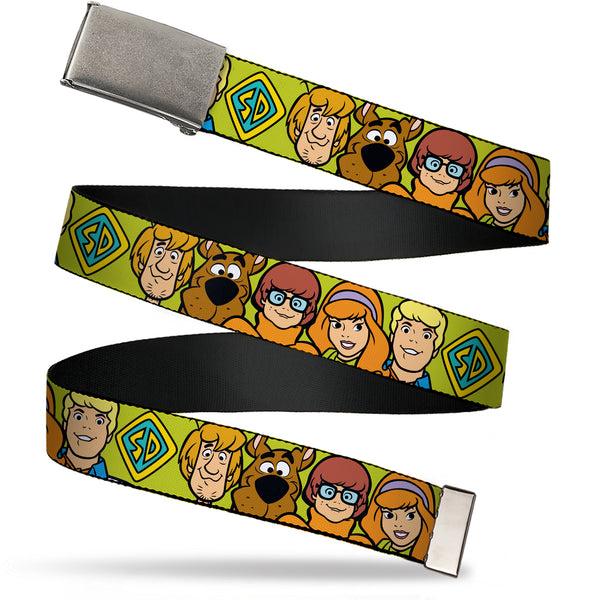 buckle down Web Belt - Scooby Doo Character Faces Close-Up Green Webbing