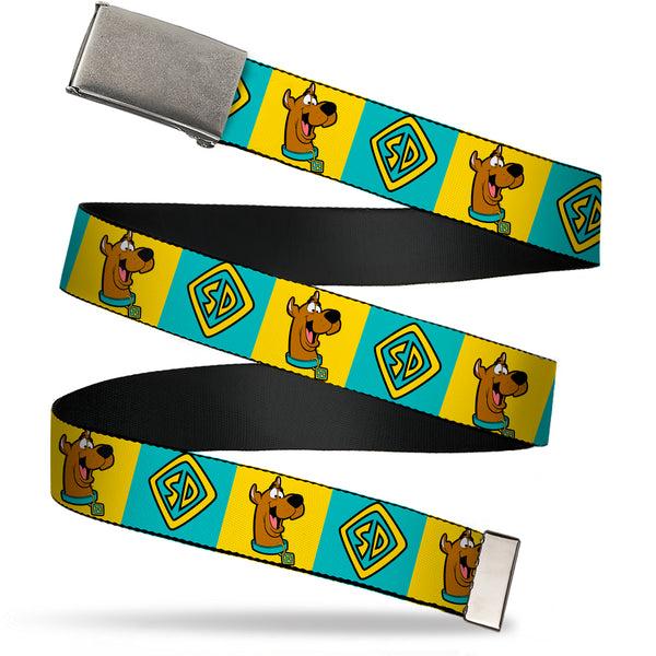 buckle down Web Belt - Scooby Doo Pose and Dog Tag Blocks Yellow/Blue Webbing