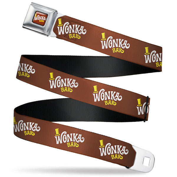buckle down Willy Wonka and the Chocolate Factory WONKA BAR Logo Full Color Brown/Yellow/White Seatbelt Belt - Willy Wonka and the Chocolate Factory WONKA BAR Logo Brown/Yellow/White Webbing