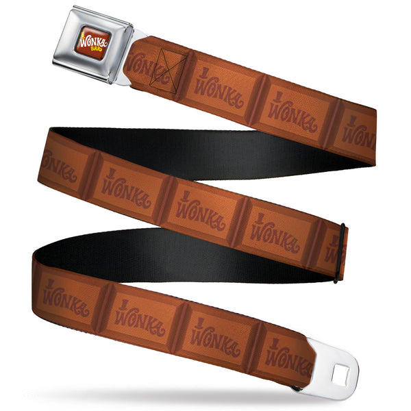 buckle down Willy Wonka and the Chocolate Factory WONKA BAR Logo Full Color Brown/Yellow/White Seatbelt Belt - Willy Wonka and the Chocolate Factory WONKA Chocolate Bar Browns Webbing