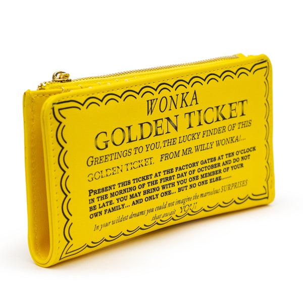 Buckle Down Willy Wonka Wallet Fold Over Snap Pouch Chocolate Factory Golden Ticket Text Yellow Vegan Leather