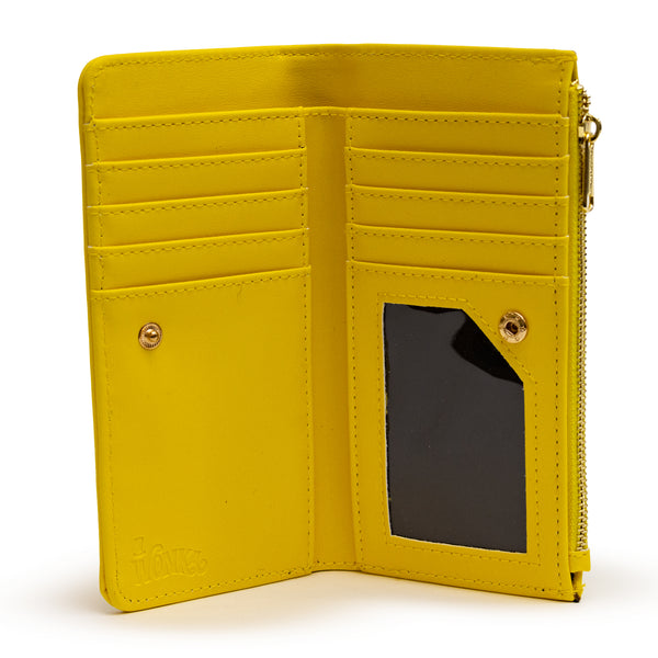 Buckle Down Willy Wonka Wallet Fold Over Snap Pouch Chocolate Factory Golden Ticket Text Yellow Vegan Leather