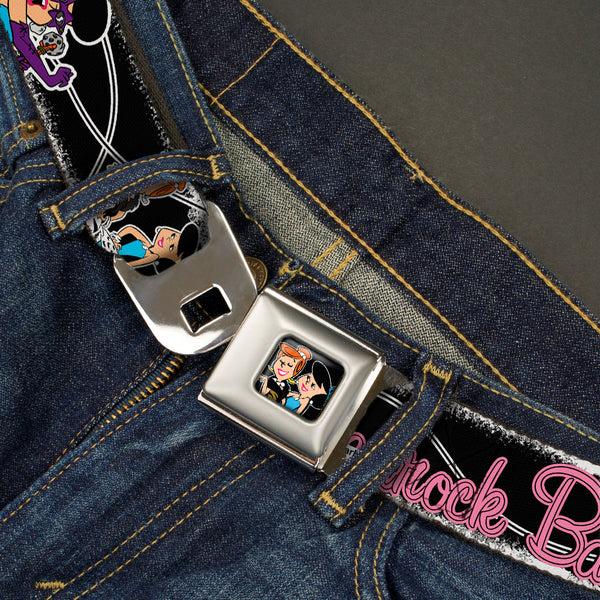 Buckle Down Wilma & Betty Full Color Black Seatbelt Belt - Wilma & Betty Glam Poses BEDROCK BABES Black/Pink Webbing