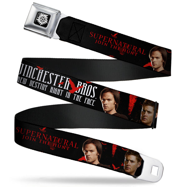 buckle down Winchester Logo Full Color Black White Seatbelt Belt - SUPERNATURAL-WINCHESTER BROS. SCREW DESTINY/Pose Black/Red/White Webbing