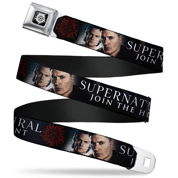 buckle down Winchester Logo Full Color Black White Seatbelt Belt - Winchester Brothers Faces CLOSE-UP & Logo Webbing