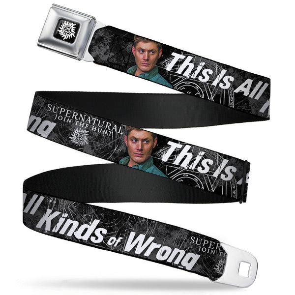 buckle down Winchester Logo Full Color Black White Seatbelt Belt - SUPERNATURAL Dean Pose/THIS IS ALL KINDS OF WRONG Grays/White Webbing