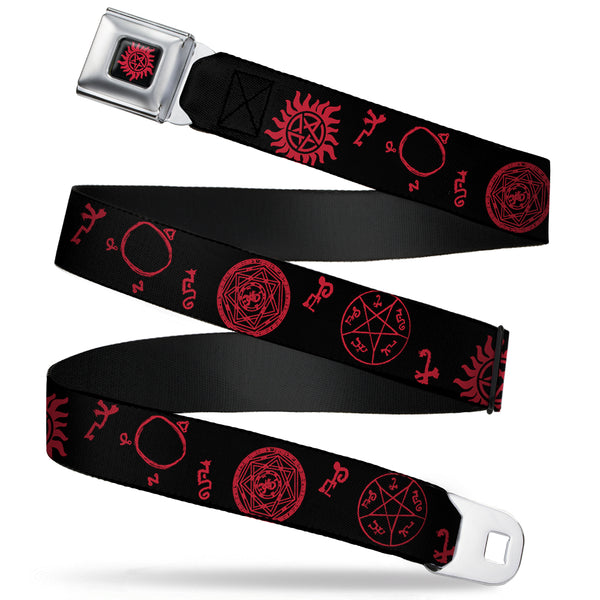 buckle down Winchester Pentagram Full Color Black Red Seatbelt Belt - Supernatural Symbols Scattered Black/Red Webbing