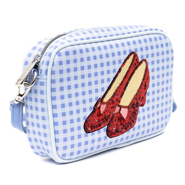 Buckle Down Wizard Of Oz Bag Cross Body The Wizard Of Oz Dorothy Sequined Ruby Slippers With Toto Pose Blue Vegan Leather
