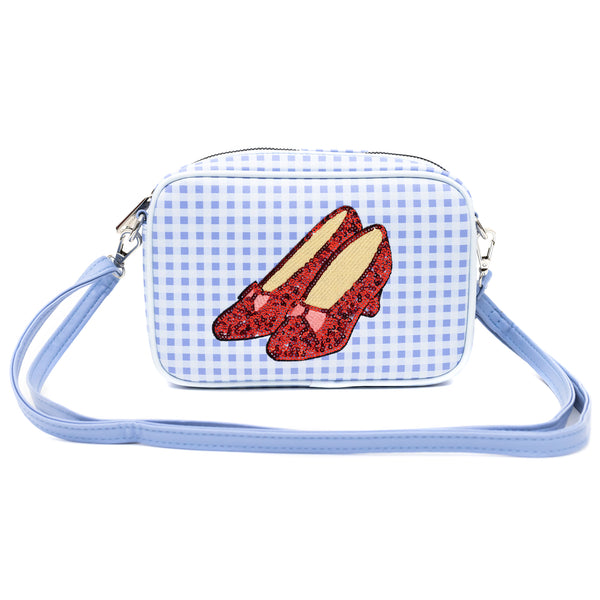 Buckle Down Wizard Of Oz Bag Cross Body The Wizard Of Oz Dorothy Sequined Ruby Slippers With Toto Pose Blue Vegan Leather