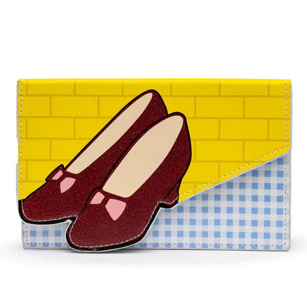 buckle down Wizard of Oz Wallet Fold Over Dorothys Ruby Slippers with Bricks and Checkers Vegan Leather