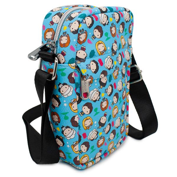 Buckle Down Women's Crossbody Wallet - Friends Chibi Character Kids And Icons Scattered Blue