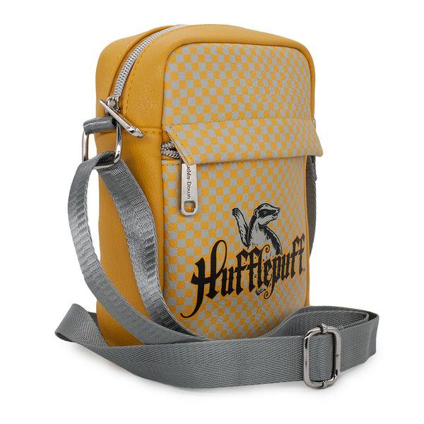 Buckle Down Women's Crossbody Wallet - Harry Potter HUFFLEPUFF Badger Icon Checker Yellow Gray