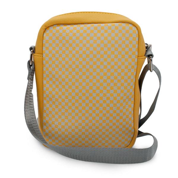 Buckle Down Women's Crossbody Wallet - Harry Potter HUFFLEPUFF Badger Icon Checker Yellow Gray