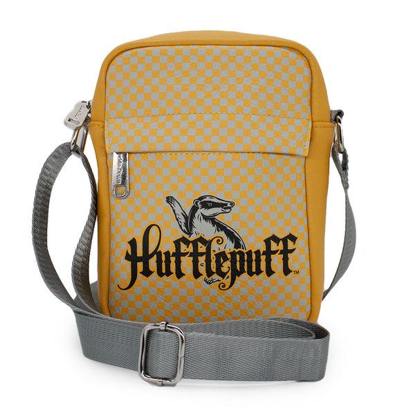 buckle down Women's Crossbody Wallet - Harry Potter HUFFLEPUFF Badger Icon Checker Yellow Gray