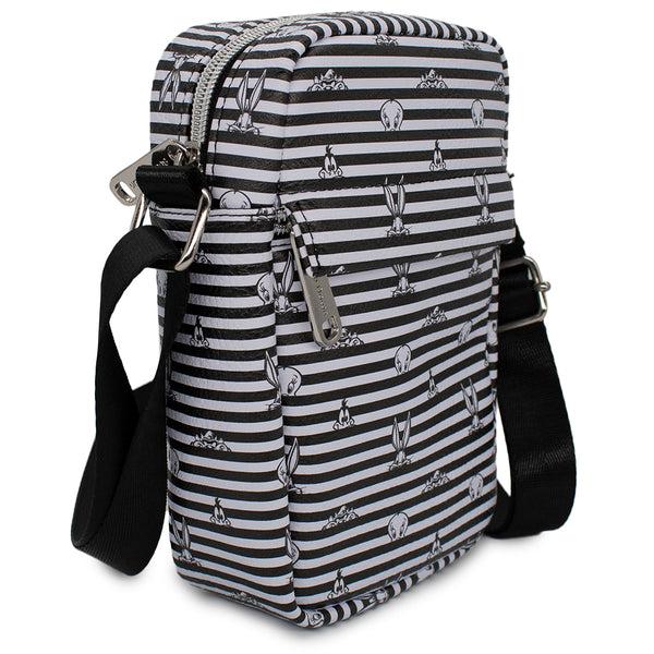Buckle Down Women's Crossbody Wallet - Looney Tunes 4-Character Eyes Stripe White Black