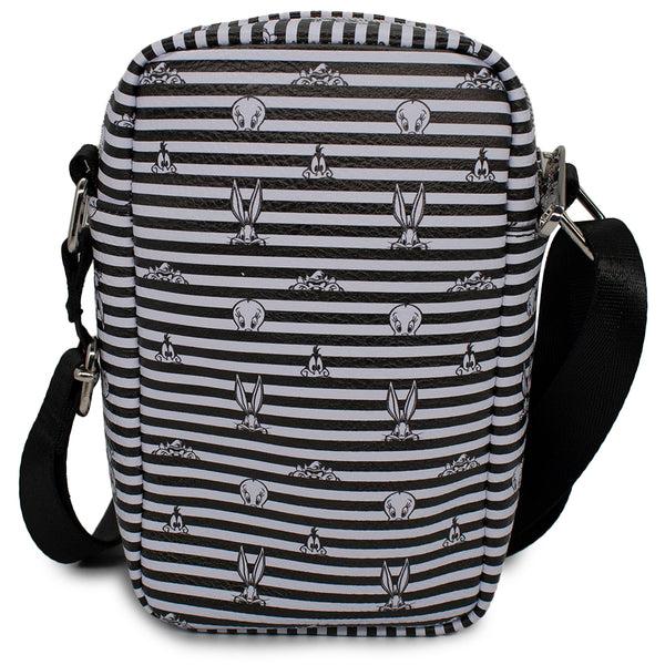 Buckle Down Women's Crossbody Wallet - Looney Tunes 4-Character Eyes Stripe White Black