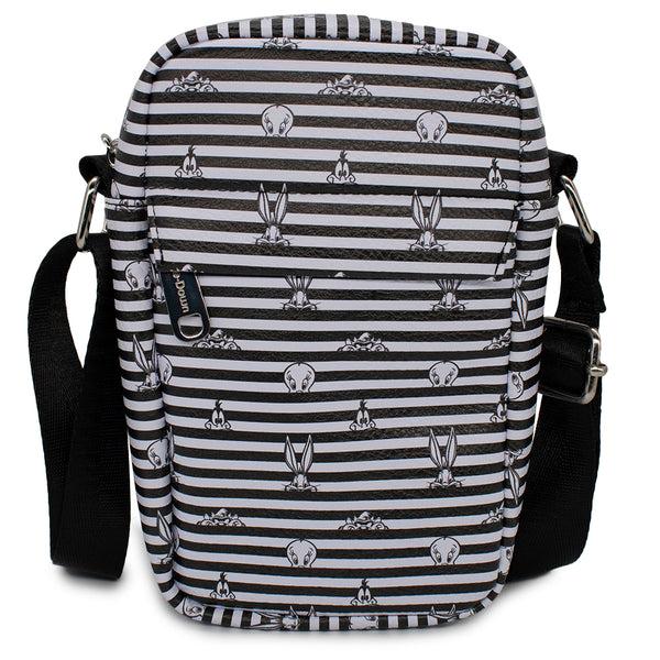 buckle down Women's Crossbody Wallet - Looney Tunes 4-Character Eyes Stripe White Black