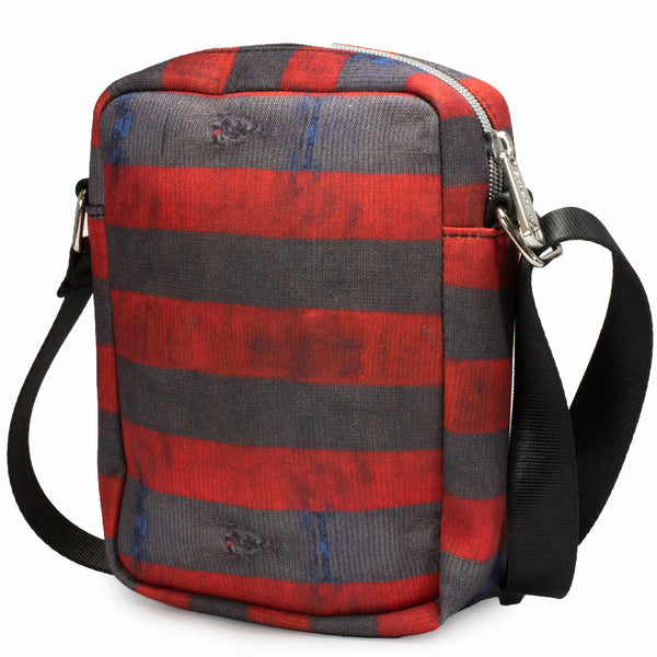 Buckle Down Women's Crossbody Wallet - Nightmare On Elm Street Freddy Krueger Stripes NEVER SLEEP AGAIN Red Grays