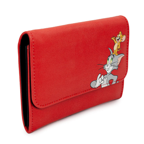 Buckle Down Women's Fold Over Wallet Rectangle PU - Tom And Jerry Smiling Pose Red